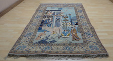SILK Carpet Rug PICTORIAL Persain Hand Made Wool Vintage Oriental 7ft 7" x 5ft