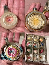 Vtg 50s Poland Hand Blown Mercury Glass Atomic Concave Retro Xmas Baubles X 12