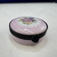 Trinket Pill Jewellery Box Limoges, France Pink Floral Round Vintage