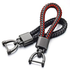 Hand Woven Leather Car Keychain Detachable Metal Horseshoe Buckle 360° Rotating