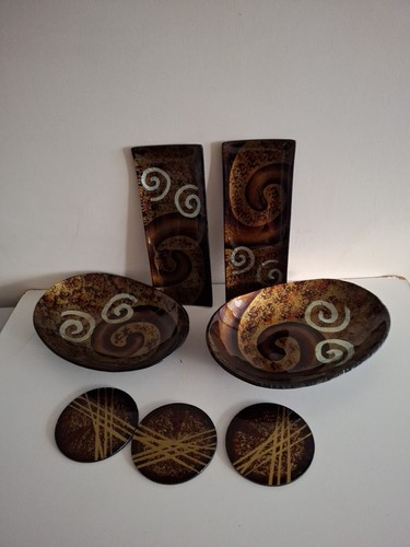 Brown foil art glass set - art,