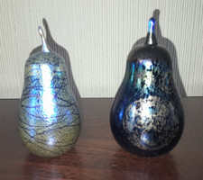 2 Laugharne Iridescent Glass Pear Paperweights