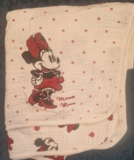 Primark Disney baby Minnie Mouse Muslin Cotton Pram Blanket spots hearts Used