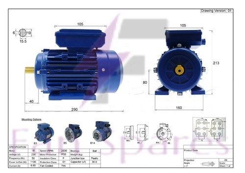 Electric motor 1kw 3000 rpm - motor,
