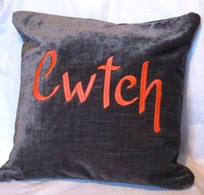 Cwtch , Welsh, Embroidered cushion 16inch, inc pad, Valentines Gift.