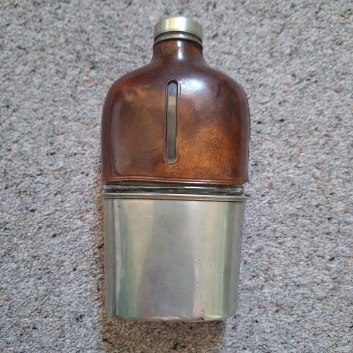 Antique leather glass and - ,