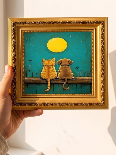 Cat and dog - and, moon