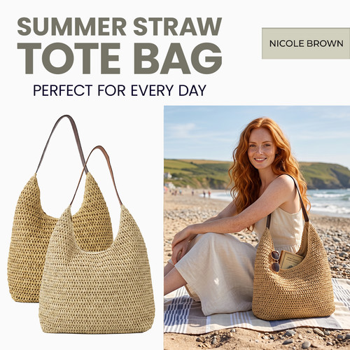 Nicole brown straw hobo bag - nicole,