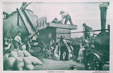 THRESHING MACHINE HARVEST FARM Vintage 1920s 30s Retro Children's School Poster
