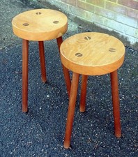 Pair Cotswold School stools bedside tables lamp stands Arts & Crafts vintage oak