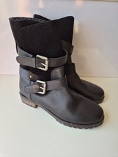 FatFace Women's Black Leather Chelsea Biker Style Mid-Calf Suede Boots UK Size 6