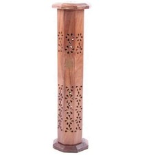 Incense Stick Holder Burner Ash Catcher Sheesham Wood Tower Buddha Inlay