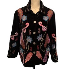 Indigo Moon QVC Jacket Womens Small Embroidered Black Velvet Floral Glitter