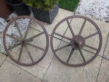 Vintage Cast Iron Horse Drawn Cart Wheels Garden Interior Design 25.5 Inches 