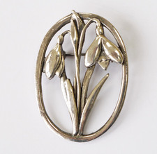 Vintage MASJ Silver Scenes snowdrops brooch, unsigned