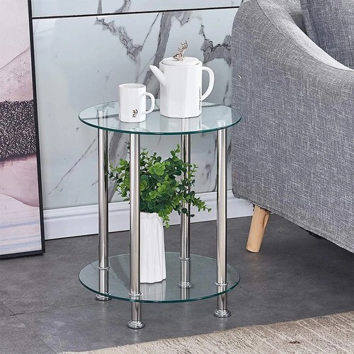 Round tier glass side table - 2-tier,