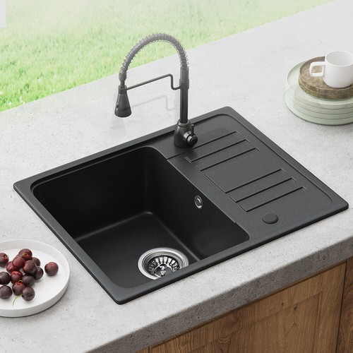 Black quartz composite kitchen - black,