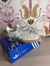 Adidas x Liberty London Gazelle Trainers Size UK 7.5 Beige Blue Floral Indoor