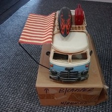 VW Style Camper Van Ornament Model Blue Tin Metal Rustic Vintage Style Camping