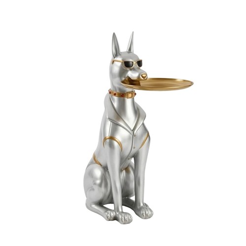 Doberman statue with tray - statue,