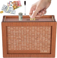 10000£ Wooden Money Box with Counter Piggy Bank Coin Cash Saving Box Kids Adults
