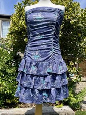 🌼 Y2K Denim Look Ruffle Tiered Rara Dress Strapless Bandeau UK 14 NWT