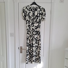M&S Fit & Flare Midi Tea Dress UK 10 - Ivory / Black Vintage 1940s Style Floaty