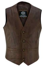 Mens Soft Leather Waistcoat Vest Biker Motorcycle Fashion Casual Tan Brown Black