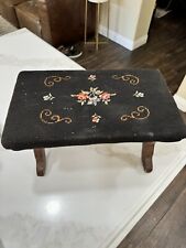 Vintage Footstool Floral Needlepoint Upholstery