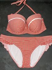 Ladies Red & White Check Frost French Floozie Bikini Size 14 Bottoms 34DD Top