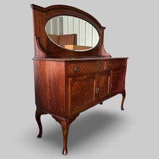 Antique Edwardian Mahogany Mirror Buffet Back Sideboard With Queen Anne Legs