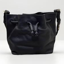 Boden Leather Bucket Bag Medium Dark Navy Shoulder Crossbody Drawstring Magnetic