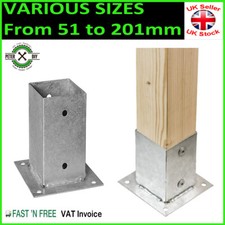 Heavy Duty Galvanised Bolt Down SQUARE POST Fence Foot Base Support 51 - 201mm