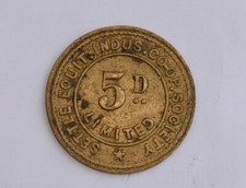 SETTLE EQUITABLE INDUSTRIAL CO-OP SOCIETY LTD 5d TOKEN, BRASS, VICTORIAN