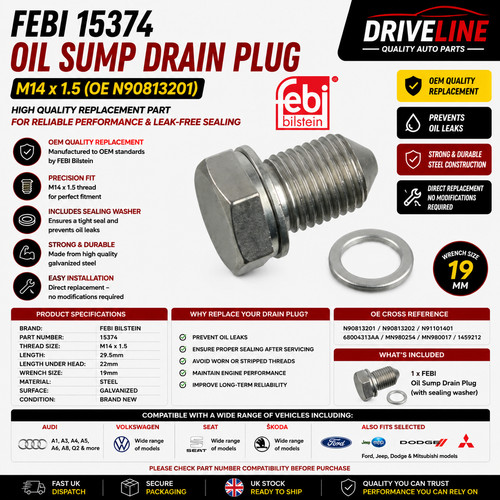 Oil sump drain plug m14x1 - sump,