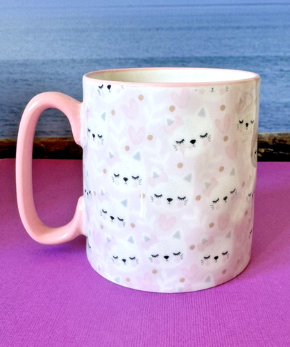 Pink cat coffee tea mug - mug, by