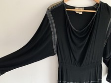 JANICE WAINWRIGHT Vintage 1970s Retro Deco Black Dress w/ gold details size 10/S