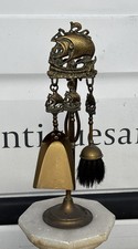 Brass Companion Set Of Fire Tools With Ship Scene