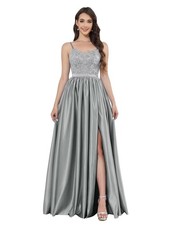 V Neck Satin Evening Gown Lace