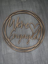 We're Engaged Wedding Wooden Script  Hoop Circle Sign Wall  Decor
