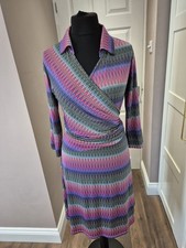 Ingenue London Faux Wrap 3/4 Sleeve Multi Colour Chevron Dress Uk16