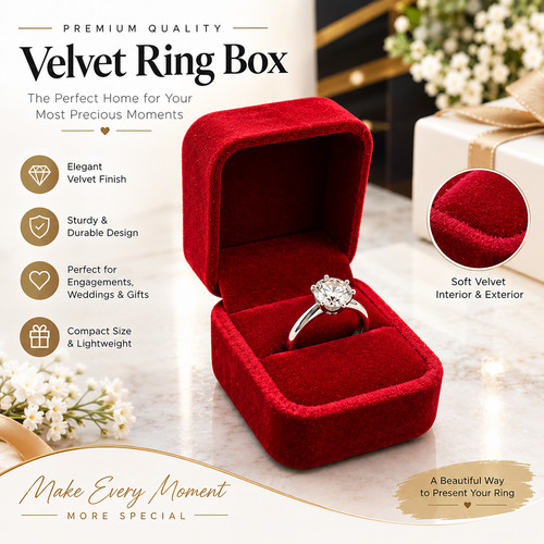 Red velvet ring box single - velvet,