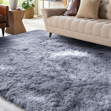 XSIVOD Grey Ultra Soft Floor Carpet, Luxury Fluffy Shag Lounge Area Rug Ideal 