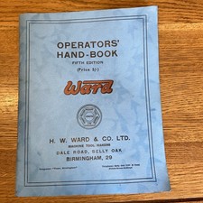 Vintage WARD Lathe OPERATOR'S HAND BOOK FIFTH EDITION 1961
