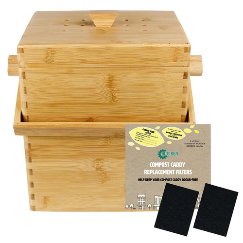 Wooden bamboo compost caddy - bamboo,
