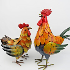 Metal Rooster and Chicken Hen