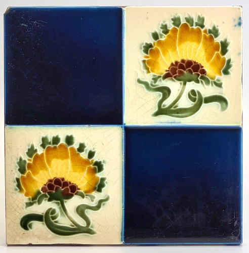 Antique fireplace tile moulded - antique,