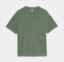 M&S Mens Thick Cotton T Shirt with Breast Pocket Khaki Size Small 