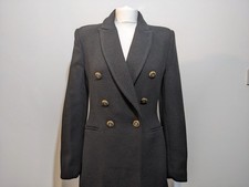 Zara New Woman Textured Black Double Breasted Blazer Jacket Buttoned Size M