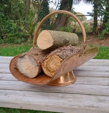VINTAGE HAMMERED COPPER FIREWOOD/LOG HOLDER, CARRIER, BASKET - WITH HANDLE 